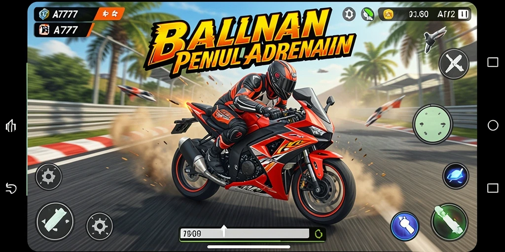 Tampilan gameplay A7777 yang mendebarkan saat balapan motor.
