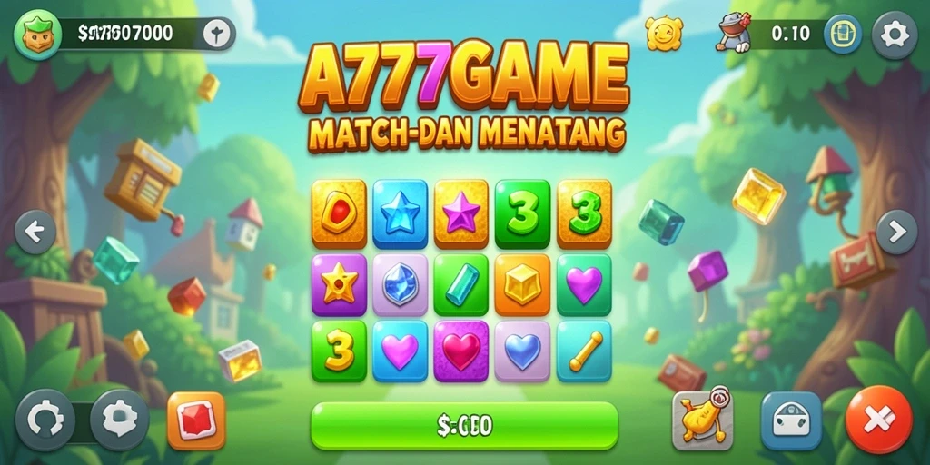 Tampilan screenshot A777GAME yang menunjukkan gameplay Match-3 yang seru.