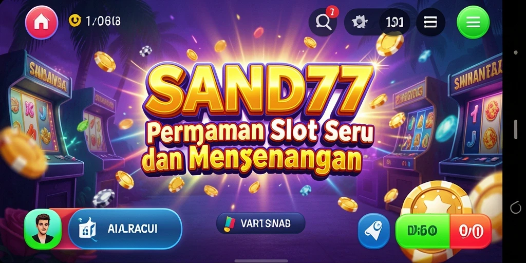 Tampilan gameplay SAND77 yang menarik dengan gulungan slot berputar.