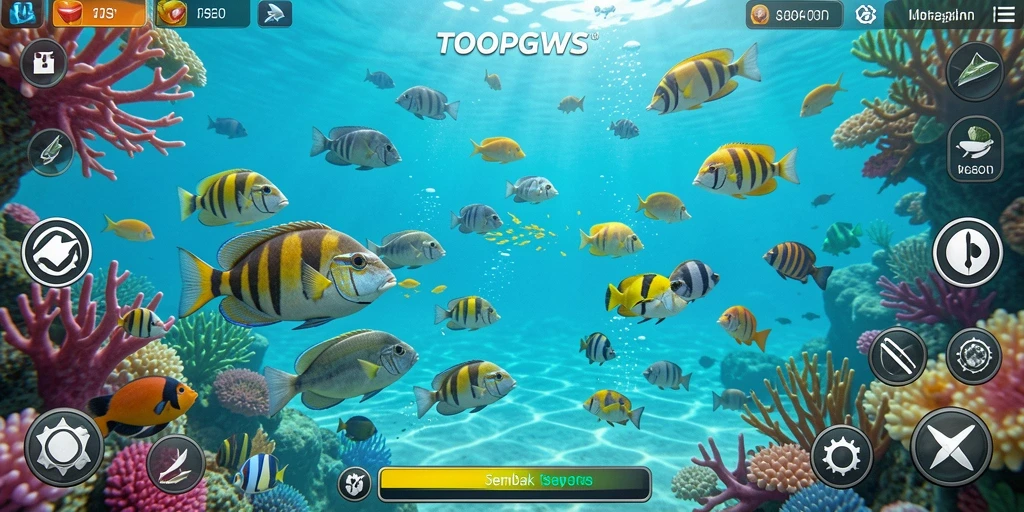 Tampilan gameplay TOOPGWS yang seru saat menangkap ikan.