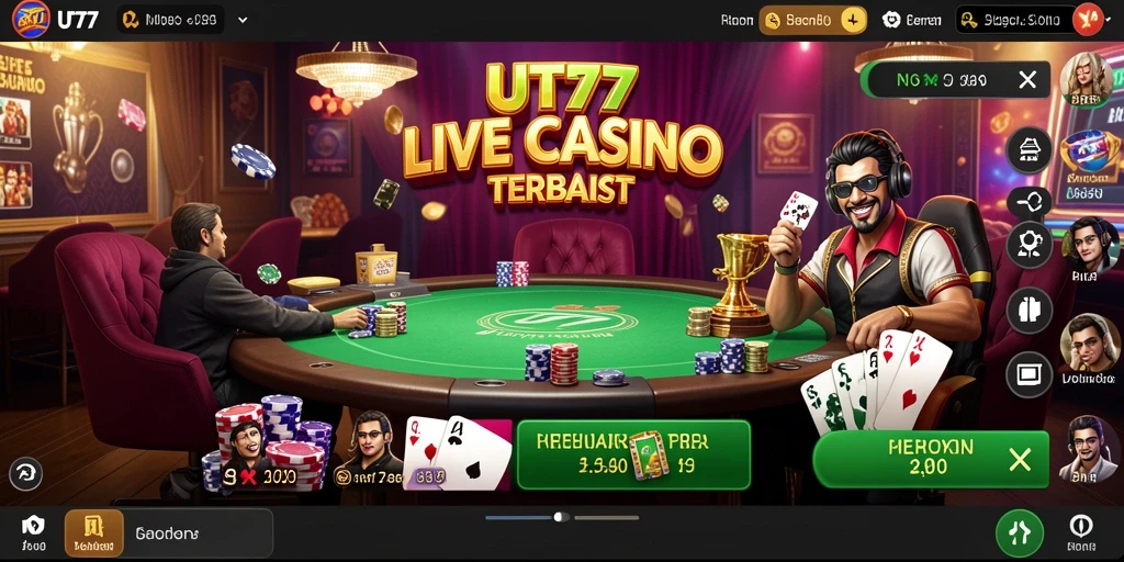 Screenshot UT77 menampilkan dealer langsung dan suasana permainan yang mendebarkan.